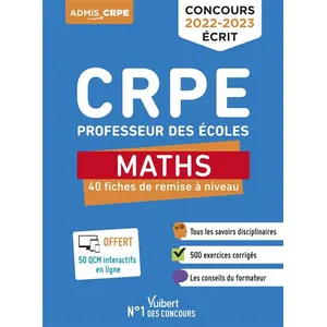 Comparateur de prix : Vuibert CRPE - Concours Professeur des écoles - Maths - 40 fiches de remise à niveau