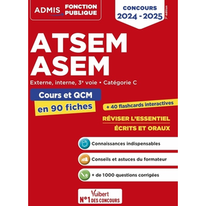 Vuibert ATSEM - ASEM - Catégorie C - Cours et QCM en 90 fiches pas cher