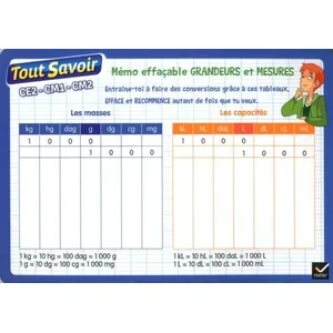 Comparateur de prix : Hatier Mémo effaçable Grandeurs et mesures  Collectif (Auteur)