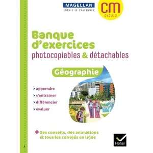 Hatier Magellan Géographie CM Banque d'exercices photocopiables détachables + ressources numériques Ed.2022 pas cher