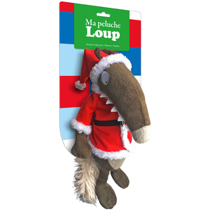 Peluche - Auzou - Loup Noël - Manteau rouge - Bonnet de Noël - Taille unique pas cher