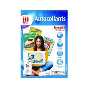 Comparateur de prix : Micro Application Autocollants Format A4 - 25 feuilles A4 blanches mates
