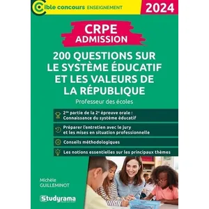Comparateur de prix : Studyrama Crpe Admission - 200 Questions Sur Le Système Éducatif Et Les Valeurs De La République
