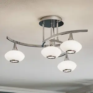 Orion Plafonnier Lia, 4 lampes, couleur chrome, verre/métalVendu parluminaire