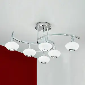 Orion Plafonnier Lia, 6 lampes, couleur chrome, verre/métalVendu parluminaire