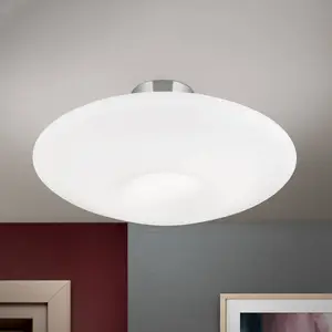 Orion Plafonnier Blanc, verre opalin, nickel mat pas cher
