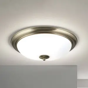 Orion Plafonnier Empire, Ø 48 cm, laiton vieilli, verre opalin mat