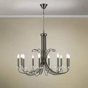 Orion Lustre Ariane, nickel, Ø 92 cm, cristal, 10 lampes