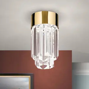 Orion Plafonnier LED Prism, verre cristal Ø10cm, doré