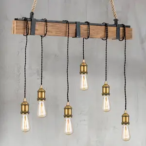 Orion Suspension Cellar poutres bois chanvre, à 6 lampesVendu parluminaire