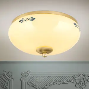 Orion Plafonnier rustique laiton crème bleu Ø 28 cm pas cher