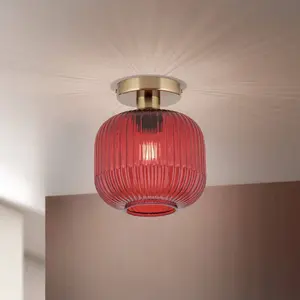 Orion Plafonnier Carneval, rouge, Ø 20 cm, verre, E27 pas cher