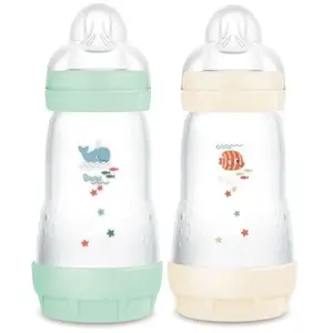 Comparateur de prix : MAM Lot De 2 Biberons Anti-Colique 260 Ml Menthe Et Coton - Mam