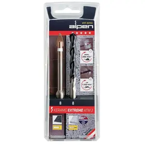 Comparateur de prix : Alpen 300082100 Set de forets pour verre/carrelage 8 mm 2 pièces, Argent/noir