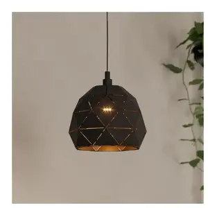 Comparateur de prix : Eglo Roccafort Suspension 1 Ampoule en Acier Noir Or Culot E27 Ø 30 cm