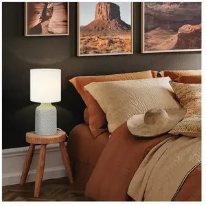 Comparateur de prix : Eglo Lampe de table en pied céramique gris et abat jour blanc bellariva e14 40w