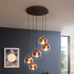 Comparateur de prix : EGLO Suspension Rocamar 1, cuivre, Ø 59 cm, à 5 lampes, métal/verre
