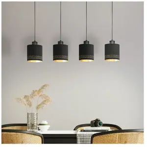 Comparateur de prix : EGLO Esteperra Plafonnier Suspendu À 4 Lampes, Barre Droite, Noir