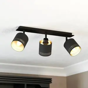 Comparateur de prix : EGLO Plafonnier Esteperra, noir/doré, à 3 lampes