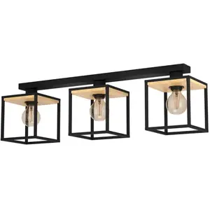 Comparateur de prix : Plafonnier 3 lumières Libertad IP20 E27 40 W noir et bois Eglo