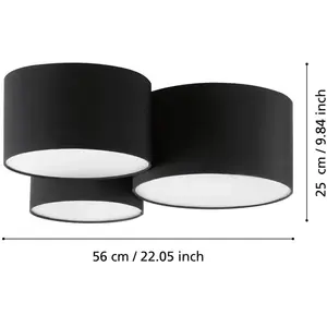 Comparateur de prix : EGLO Plafonnier Pastore 2, longueur 61 cm, noir, à 3 lampes, tissu
