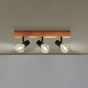Comparateur de prix : EGLO Plafonnier Townshend 3 en bois à 3 lampes noir