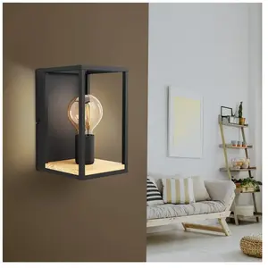 Comparateur de prix : EGLO Applique murale Libertad, largeur 14 cm, noir/bois, acier