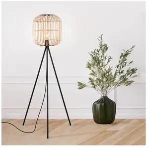 Comparateur de prix : EGLO Lampadaire Bordesley trépied avec abat-jour bois