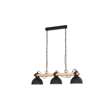 Comparateur de prix : EGLO Suspension Lubenham, noir/bois clair, longueur 90 cm, à 5 lampes.