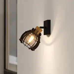 Comparateur de prix : EGLO Applique Stillington 1 en acier avec détails bois