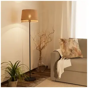 Comparateur de prix : EGLO Lampadaire Tabley, noir/naturel, hauteur 153 cm, tissu