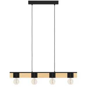 Comparateur de prix : EGLO Suspension 4 Lumières H. 110cm BAILRIGG Noire et naturel