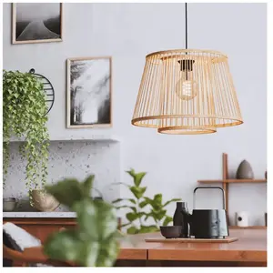 Comparateur de prix : EGLO Suspension Hykeham, Ø 38 cm, naturel, bambou