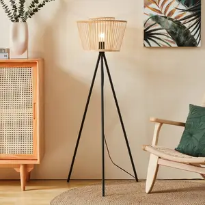 Comparateur de prix : EGLO Lampe sur pied Hykeham, hauteur 129,5 cm, naturel/noir, bambou