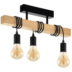 Comparateur de prix : EGLO Plafonnier Townshend en bois, à 3 lampes noir