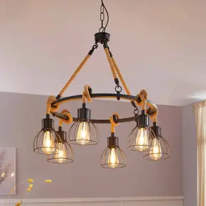 Eglo Rampside Suspension Acier Bois Noir Marron pas cher