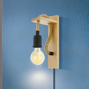Comparateur de prix : Applique murale vintage 30x13,5 cm en corde et support en bois Eglo Rampside
