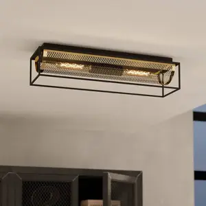 Comparateur de prix : EGLO Plafonnier Nohales, longueur 64 cm, noir/laiton, à 2 lampes.