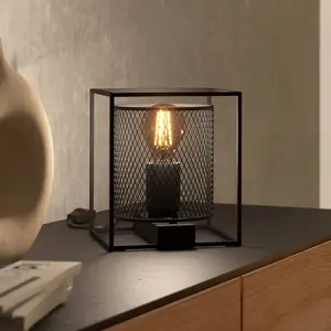 Comparateur de prix : EGLO Lampe à poser Catterick, noire, un abat-jour cage