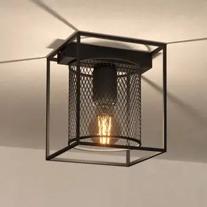 EGLO Plafonnier Catterick, noir, un abat-jour cage pas cher