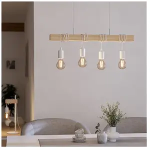 Comparateur de prix : Eglo lampe suspendue Townshend, luminaire suspension vintage 4 flammes au design industriel, rétro en acier et bois, blanc, brun, certifié FSC, douille E27