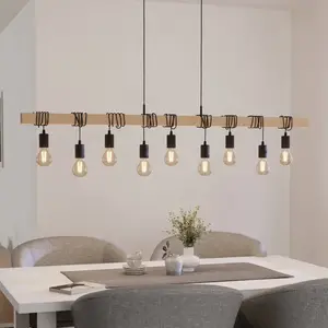 EGLO Suspension Townshend, longueur 150 cm, noir/bois, à 9 lampes.Vendu parluminaire