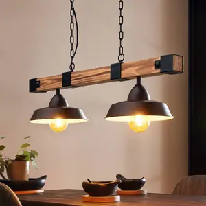 Comparateur de prix : EGLO Suspension Oldbury, noir/bois foncé, longueur 86 cm, à 2 lampes.