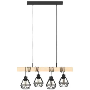 Comparateur de prix : EGLO Suspension Townshend, longueur 70 cm, noir/chêne, 4 lampes