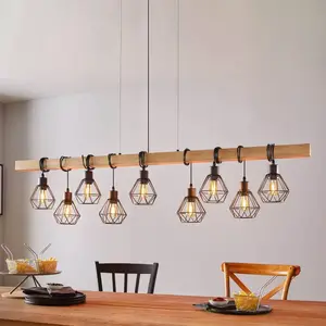 EGLO Suspension Townshend, longueur 150 cm, noir/chêne, 9 lampes pas cher