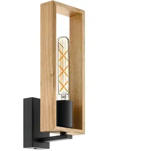 Comparateur de prix : EGLO Lampe murale LITTLETON, applique murale vintage à flamme au design industriel, lampe rétro en acier et en bois, noir, marron, certifié FSC, douille E27