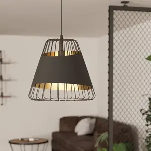 Comparateur de prix : EGLO Suspension Austell, Ø 43 cm, noir/or, métal, tissu
