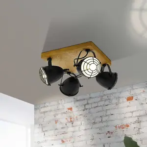 Comparateur de prix : Eglo projecteur gatebeck 4 lampes acier et bois noir 425524