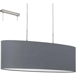 EGLO Suspension en textile PASTERI 2 ampoules nickel satiné abat jour gris pas cher