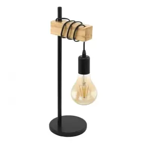 Comparateur de prix : Lampe de table 17,5x50 cm en métal noir et support en bois Eglo Townshend